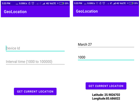 User Interface of the developed GeoLocation Application for field data recording.